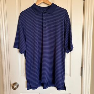 Under Armour Heat Gear Polo Navy Blue  Lighter Blue Stripes Golf Outdoor Size XL